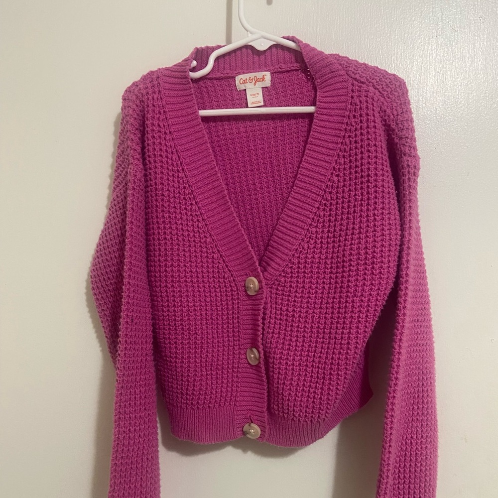 Cat & Jack Pink Waffle Knit V-Neck Cardigan Sweater girls size 6